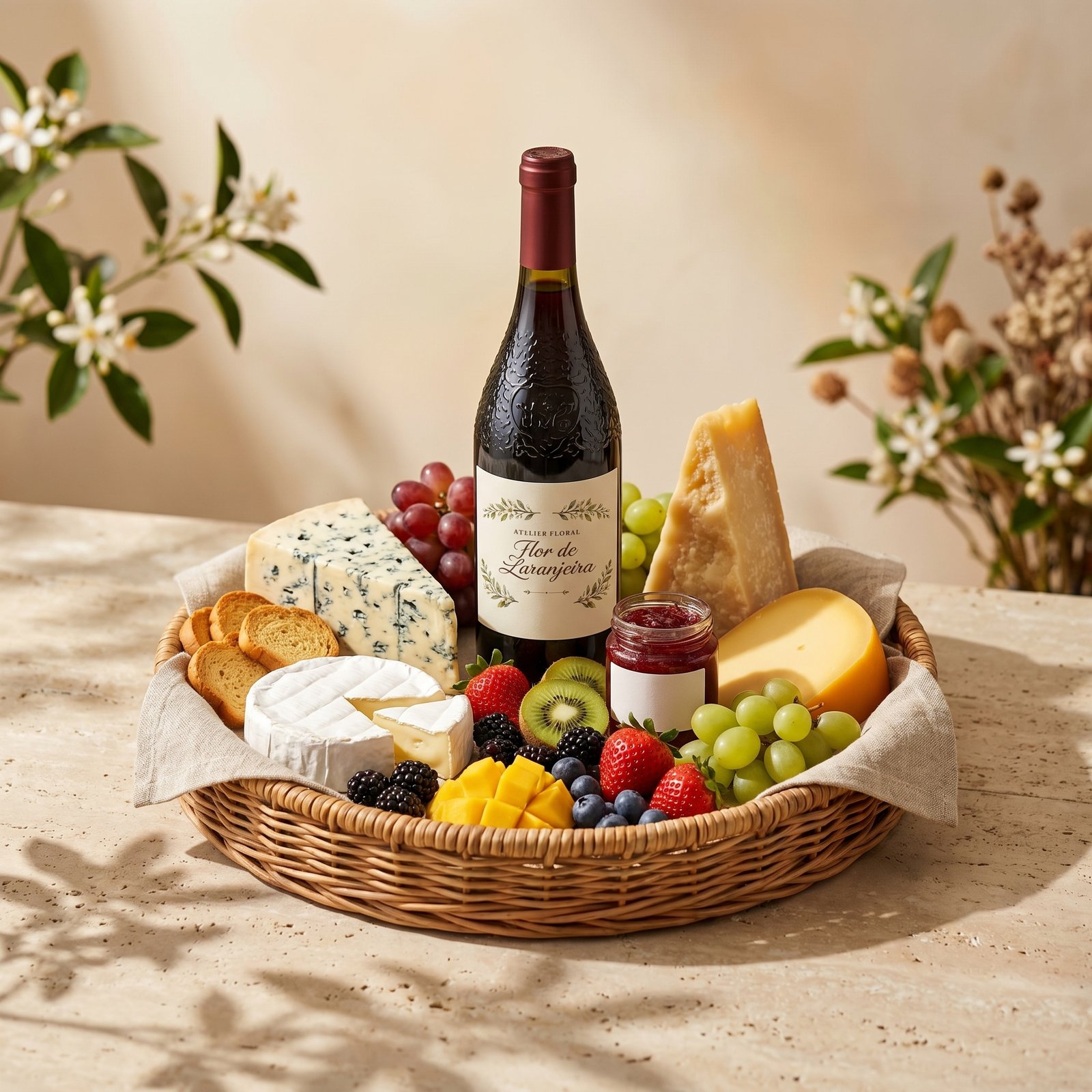Cesta Queijos e Vinho
